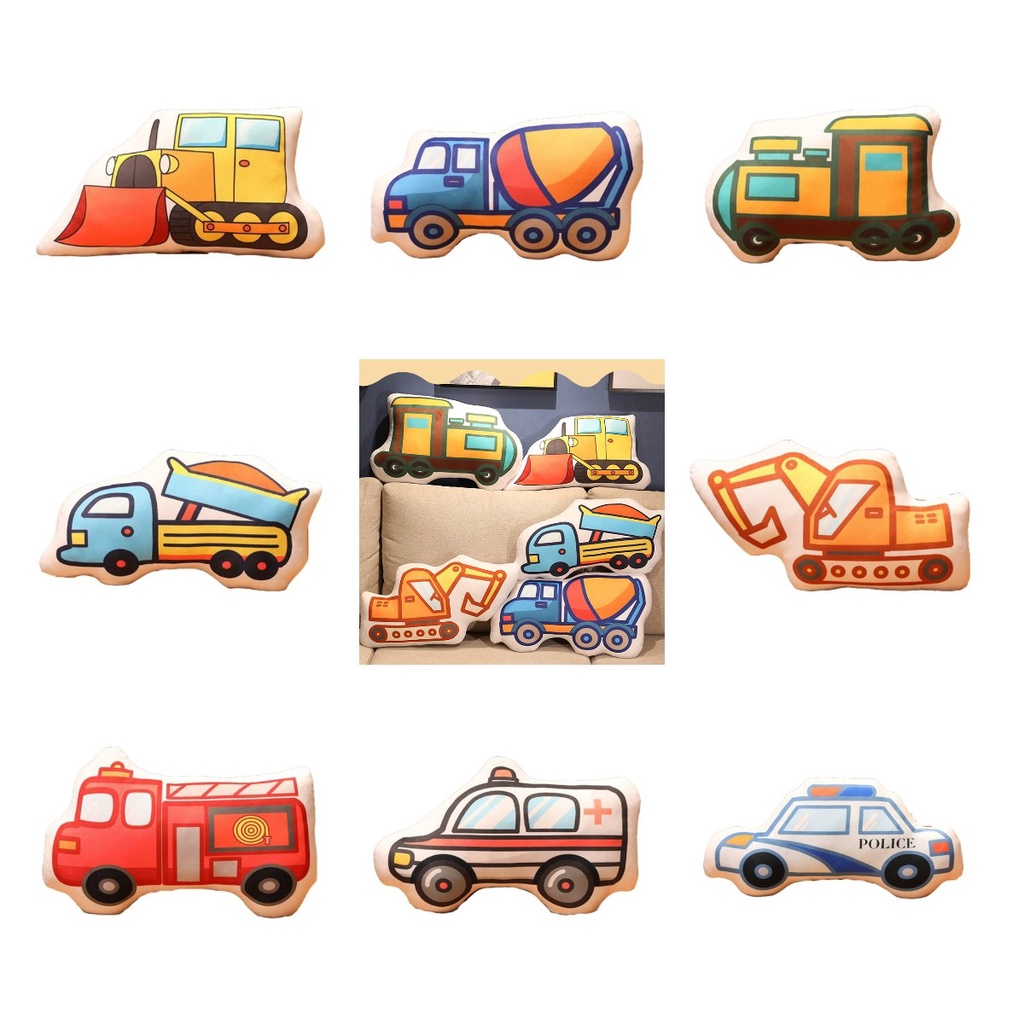 Mainan Plush Bantal Kartun Lucu Mobil Untuk Anak Termasuk Truk Pemadam Kebakaran Mobil Polisi Dan