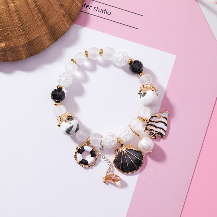 Xiaoboacc Gelang Manik-Manik Kristal Warna-Warni Shell Gaya Laut Fashion Wanita