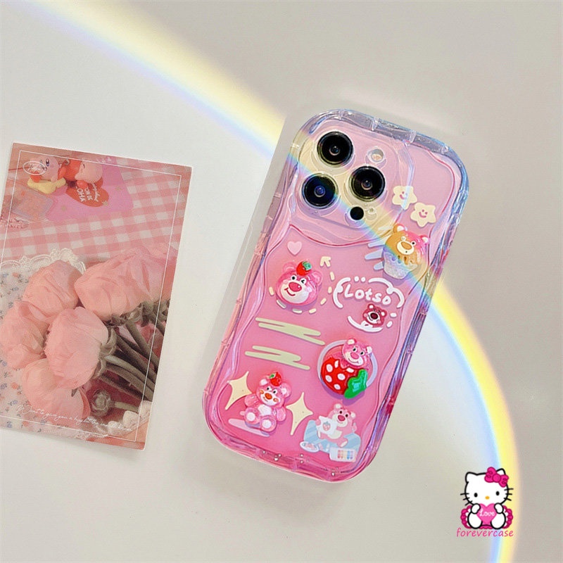 3D Wavy Curved Edge Case For Realme C35 C53 C55 C25Y C12 C25 C30 C31 C21Y C33 C25s C17 C21 C11 C15 C20 C3 C20A C3 5s 6i 5 7i 5i  9i 3D Doll Strawberry Bear Lotso Cartoon DIY Cover