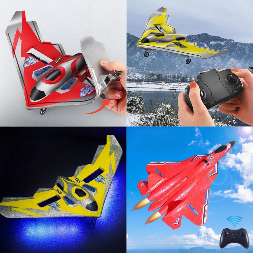Mainan Jet Tempur Remote Control EPP Bahan Busa Lampu LED Controller Genggam