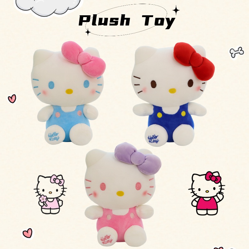 Mainan Mewah Hello Kitty Shang Rong Fang Menggemaskan Desain Kartun Hewan, Bahan Plush Pendek Super Lembut, Bagus Untuk Dekorasi Bermain Dan Kamar Anak, 12inci, Biru Dan Pink