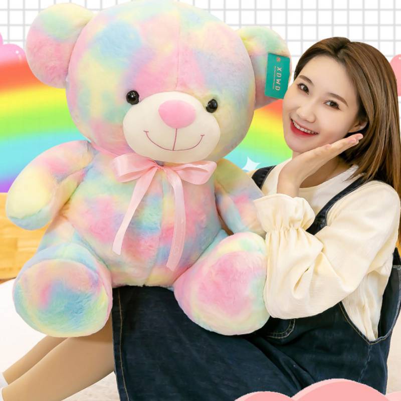 65cm Rainbow Bear Mainan Mewah Boneka Teddy Boneka Warna-Warni Hadiah Ulang Tahun Anak Perempuan