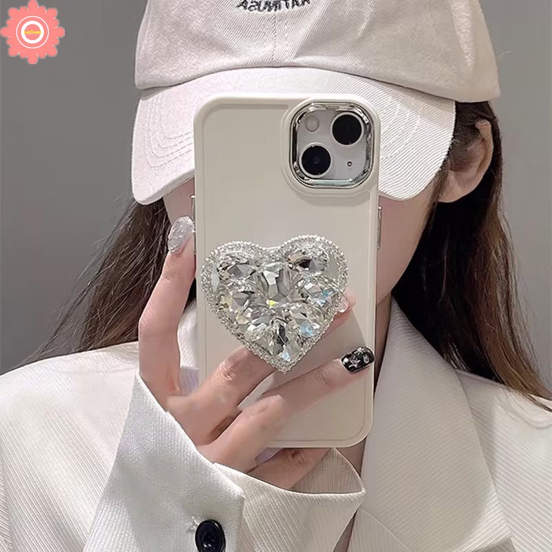 3d Berlian Cinta Hati Bracket Soft Phone Case Kompatibel Untuk IPhone 7plus 11 13 14 12 Pro MAX X XR 7 8 Plus XS MAX Sederhana Warna Macaron Soft Holder Cover Pelindung