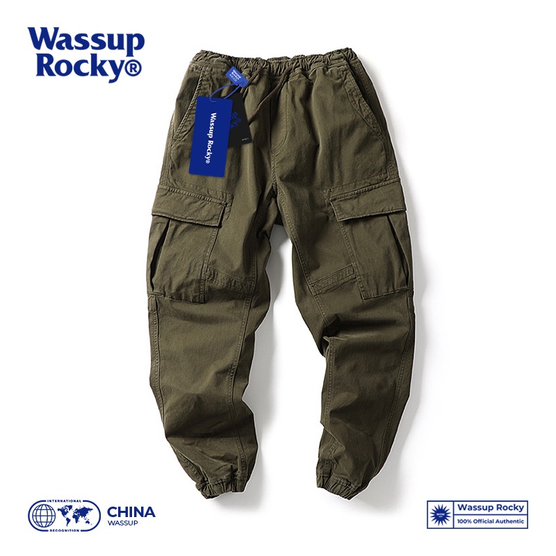 CELANA PRIA - CELANA PANJANG Wassup Rocky Multi Pocket Work Suit Leggings Man's Functional Wide Leg 