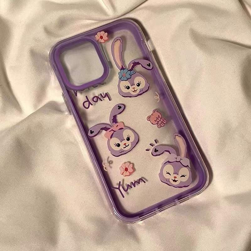 IPHONE Casing Ponsel Desain Bintang Melambai Tepi Ungu Transparan Three In One Kompatibel Dengan Iphone12 13 14 11 Pro Max X Xs Max Xr Gfrtf