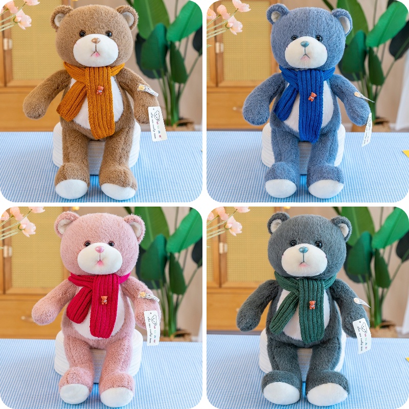 Fluffy Malt Bear Stuffed Animal Dengan Syal Hadiah Ideal Untuk Anak Perempuan Dan Anak