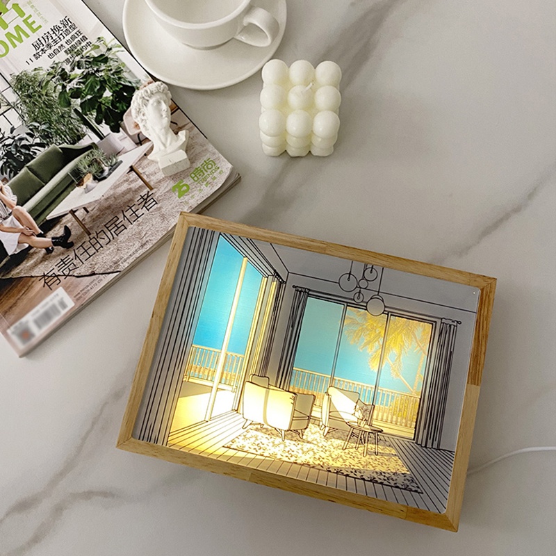 Ins LED Lampu Hias Lukisan Samping Tempat Tidur Gambar Kreatif Dekorasi Rumah Modern Mensimulasikan Gambar Sinar Matahari Hadiah Lampu Malam