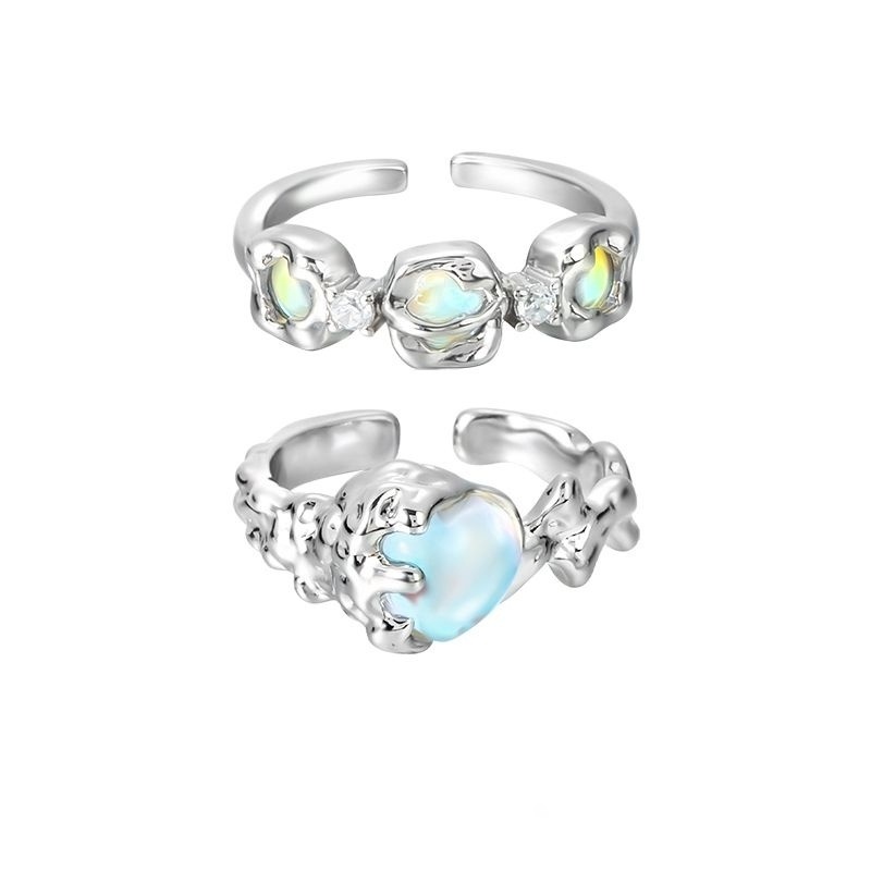 Moonstone Cinta Pembukaan Cincin Aksesoris Gaya Kepribadian Retro