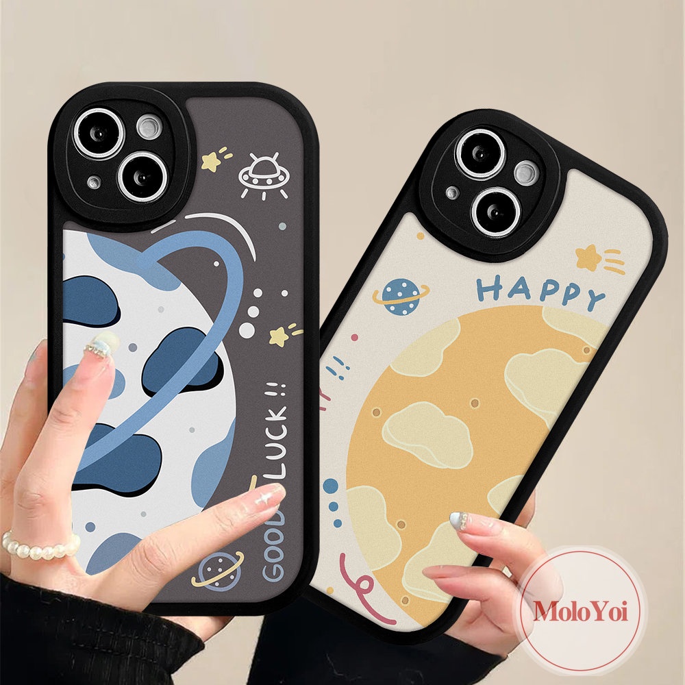 IPHONE Lover Happy Planet Space Case Kompatibel Untuk Iphone11 13 14 12 Pro Max 7Plus XR X XS Max 7 6s 8 6 Plus SE 2020 Pasangan Bintang Keberuntungan Soft Tup Case