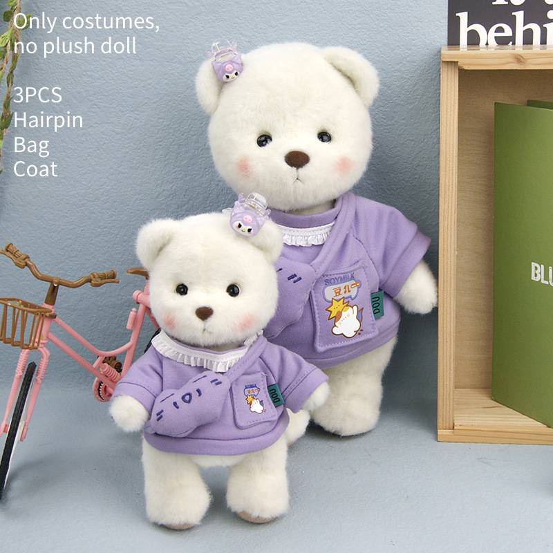 Boneka Beruang Berkualitas Tinggi Outfit Ungu Dengan Klip Rambut Crossbody