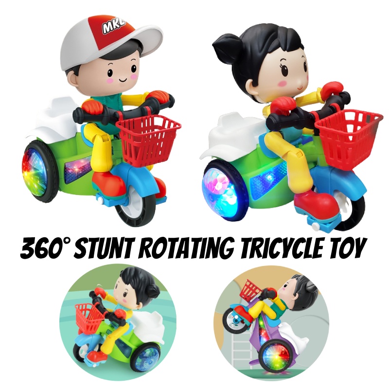 Lampu Elektrik Dan Musik Stunt Model Roda Tiga Untuk Anak-Anak Rotasi 360dan Desain Realistis