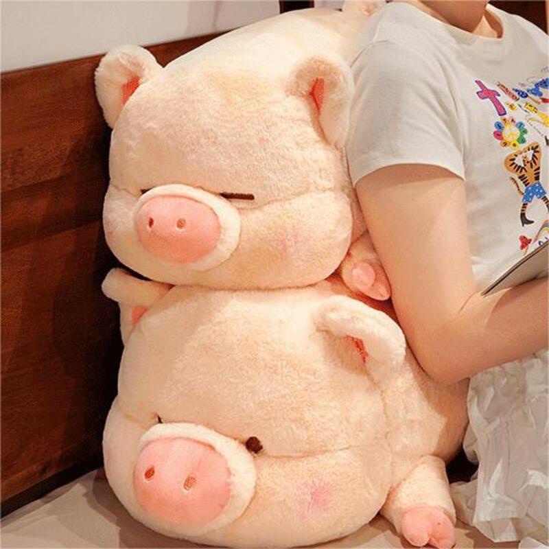 Adorable Sleeping And Awake Pink Pig Stuffed Animal Bantal Untuk Anak Bahan Lembut Pendek Mewah 40cm