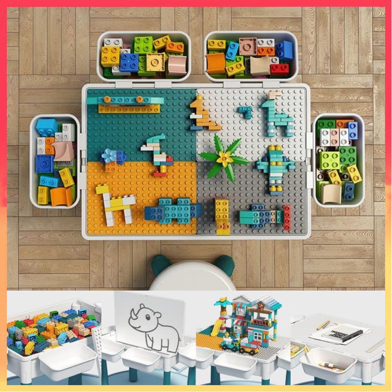 Blok Bangunan Multi Fungsional Storage Box Meja Kursi Mainan Edukasi Anak