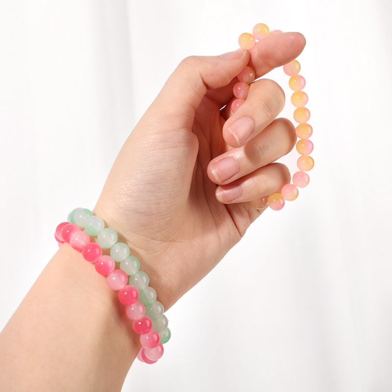[Harga Grosir] Wanita Pria Es Transparan Gradien Manik Gelang Unisex Bodhi Rosario Manik Tangan Tali Giok Imitasi Beruntung Adjustable Stretch Bracelet Populer Perhiasan Aksesoris