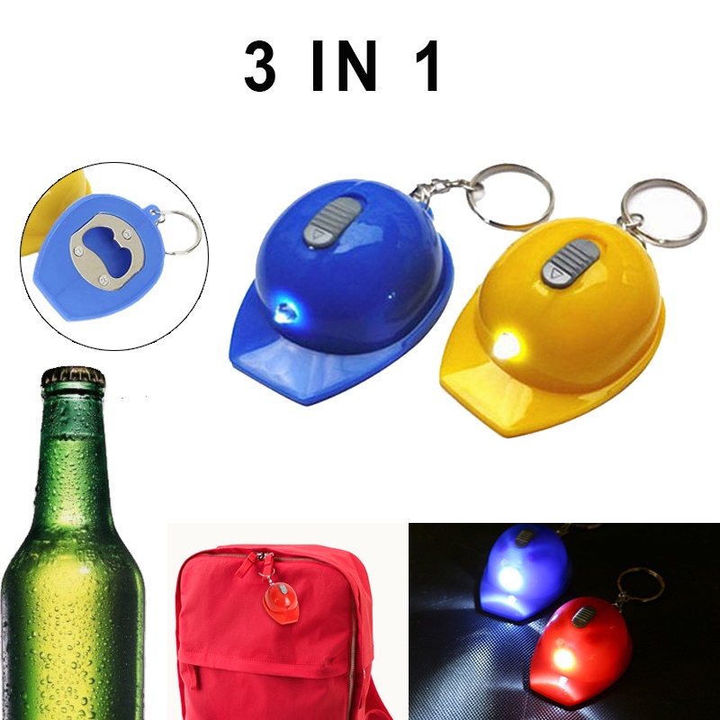 3in1 Pembuka Botol Gantungan Kunci Multifungsi Helm Safety Light Keychain Beer Knock LED Keychain Pendant