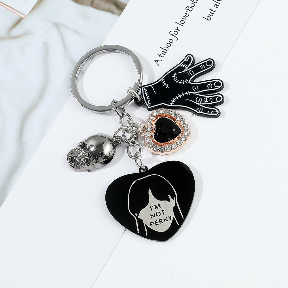 The Addams Family Wednesday Fan Keychain Gantungan Kunci Liontin Hitam Zinc Alloy