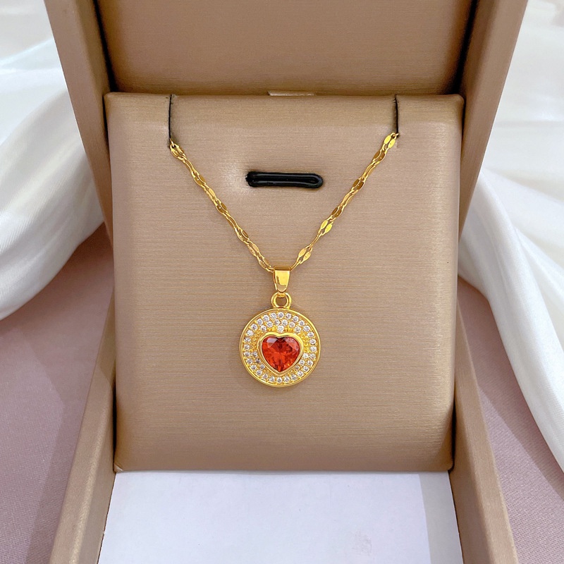 Xiaoboacc Kalung Cinta Berlian Baja Titanium Untuk Wanita Fashion Pesta Pernikahan Emas Choker Perhiasan