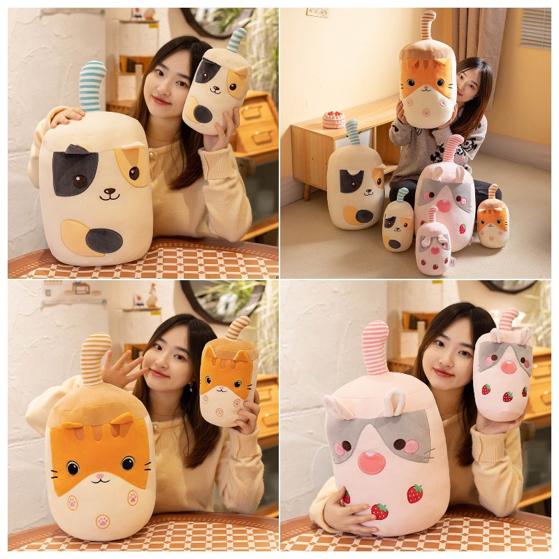 Mainan Boneka Empuk Dan Cuddly Dengan Desain Cangkir Teh Susu Sedotan