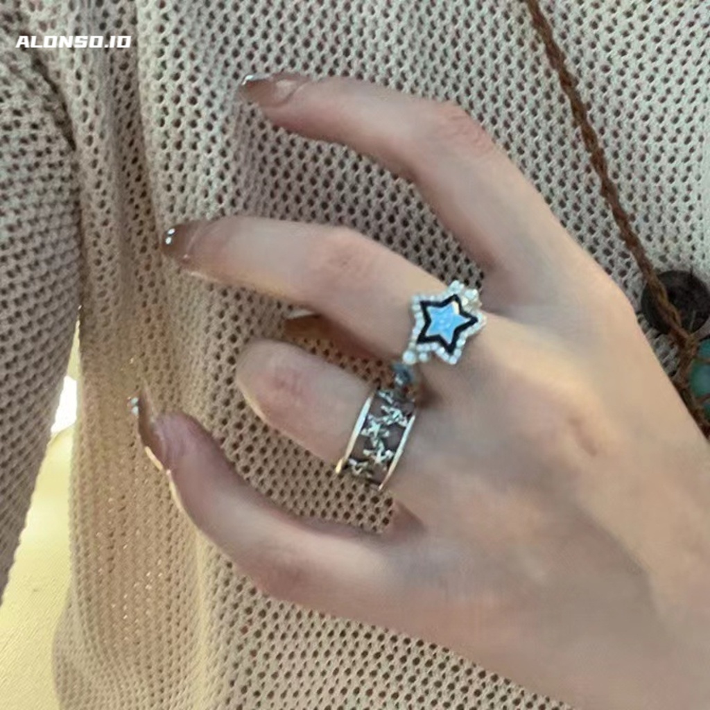 Aksesoris Cincin Terbuka Bintang Biru Gaya Korea Fashion Sederhana