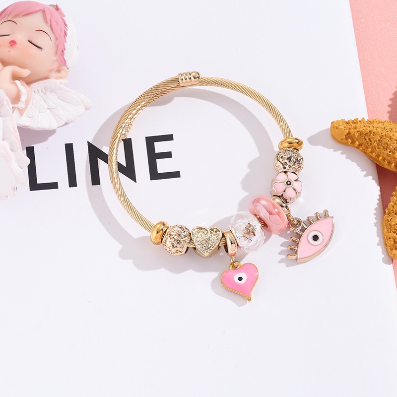 XiaoboACC DIY Stainless Steel Fashion Retro Mata Setan Liontin Terbuka Adjustable Gelang