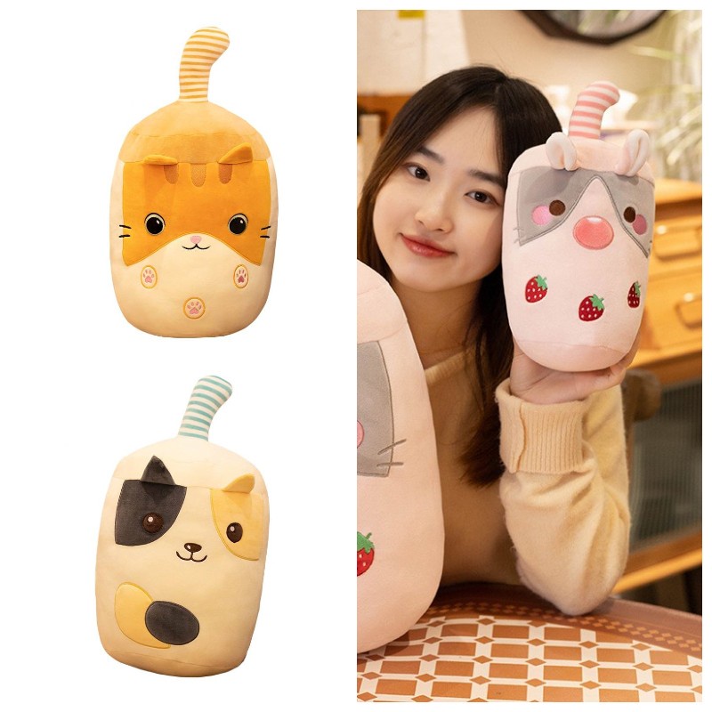 Mainan Boneka Empuk Dan Cuddly Dengan Desain Cangkir Teh Susu Sedotan