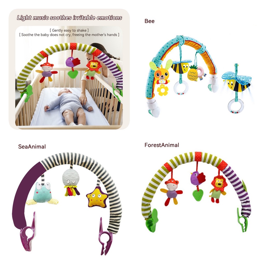 Animal Ocean Rainbow Bed Clip Hanging Bell Rattle Untuk Stroller Bayi Cocok Untuk Perkembangan Sensori!