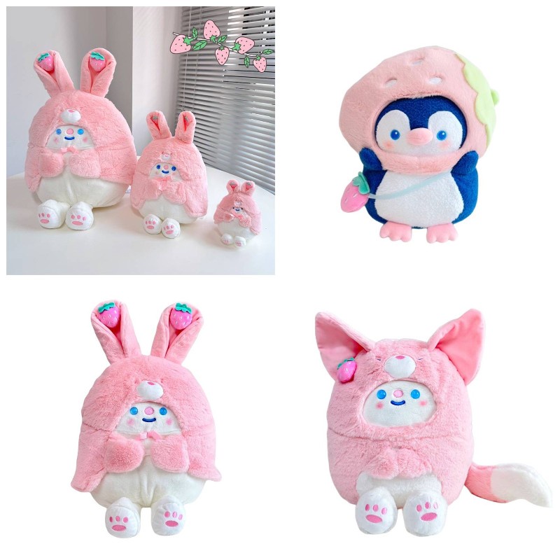 Kepelon Pinguin Mainan Mewah Kostum Strawberry 20cm
