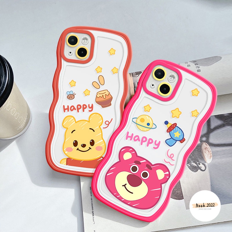 Case Untuk Samsung A14 A13 A12 A04s A50s A04 A31 A03s A04E A52s A51 A33 A50 A53 A52 A20 A02s A32 A23 A22 A30s A21s M22 A11 Lucu Winnie The Pooh Strawberry Bear Wavy Edge Soft Case