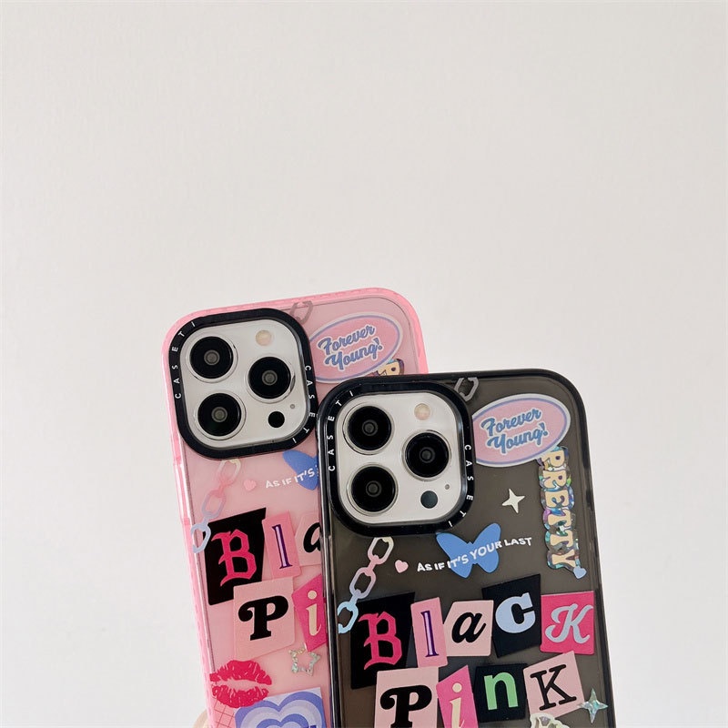 IPHONE Korea Blackpink Casing Ponsel Label Tanda Tangan Pribadi Untuk Iphone14 13 12 11 Pro Max XR X/XS Max Plus Tahan Jatuh Blackpink