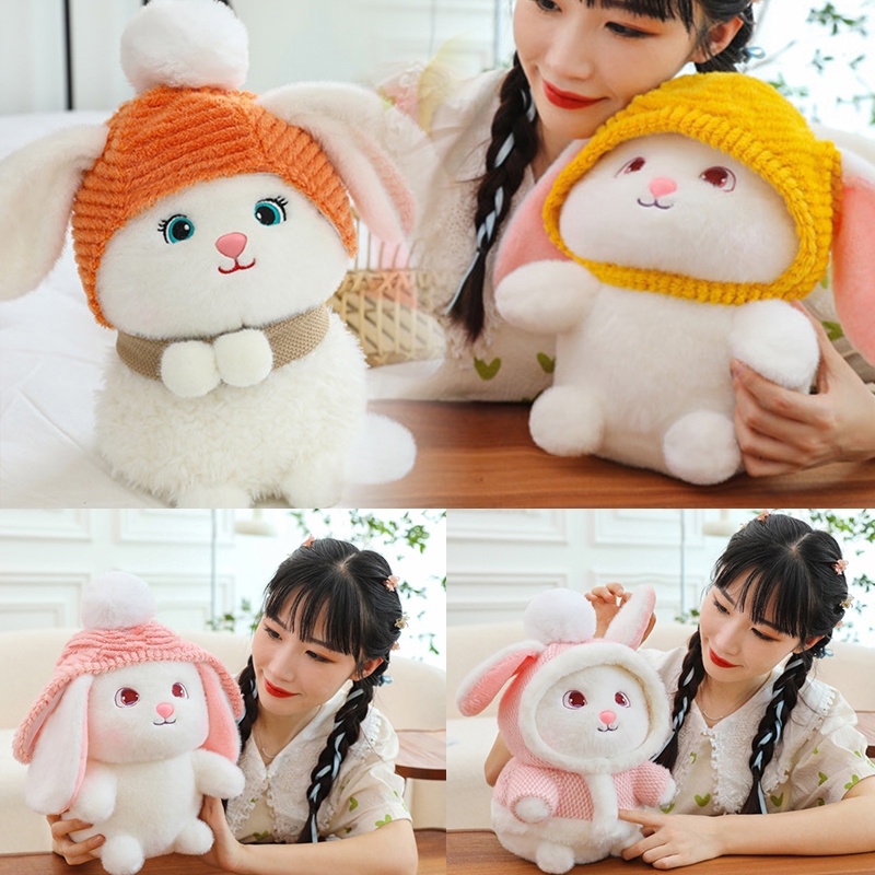 Adorable Rabbit Stuffed Animal Dengan Pilihan Topi Warna-Warni Untuk Anak Perempuan Ide Hadiah Sempurna