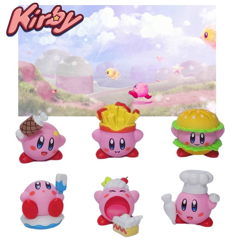 Kirby French Fries Burger Cake Series Pvc Handmade Koleksi Set Isi 6pcs Patung Menggemaskan Untuk Fans