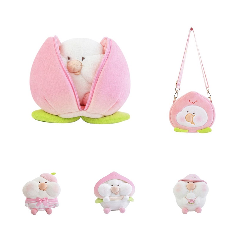 20cm/9cm Toby Peach Mainan Mewah Boneka Boneka Bantal Keluar Penyimpanan Messenger Bag Gadis Hadiah