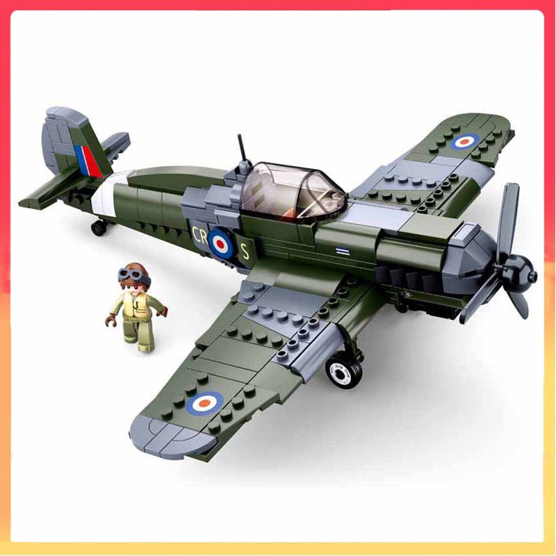 Blok Bangunan Rakitan 290Pcs Mainan Edukasi WWII Spitfire Hadiah Anak