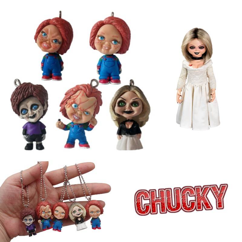 Boneka Gantungan Kunci Chucky Film Lifelike Set 5pcs Patung PVC Posable