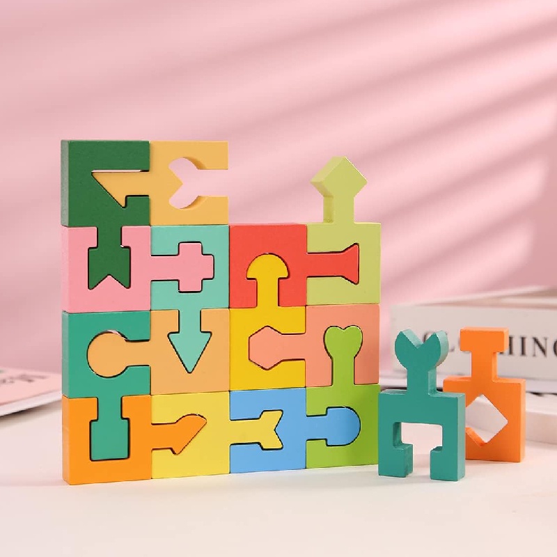 Dc 16-piece Shape-matching Puzzle Blocks Untuk Anak-Anak Mendorong Kreativitas Dan Solusi Masalah