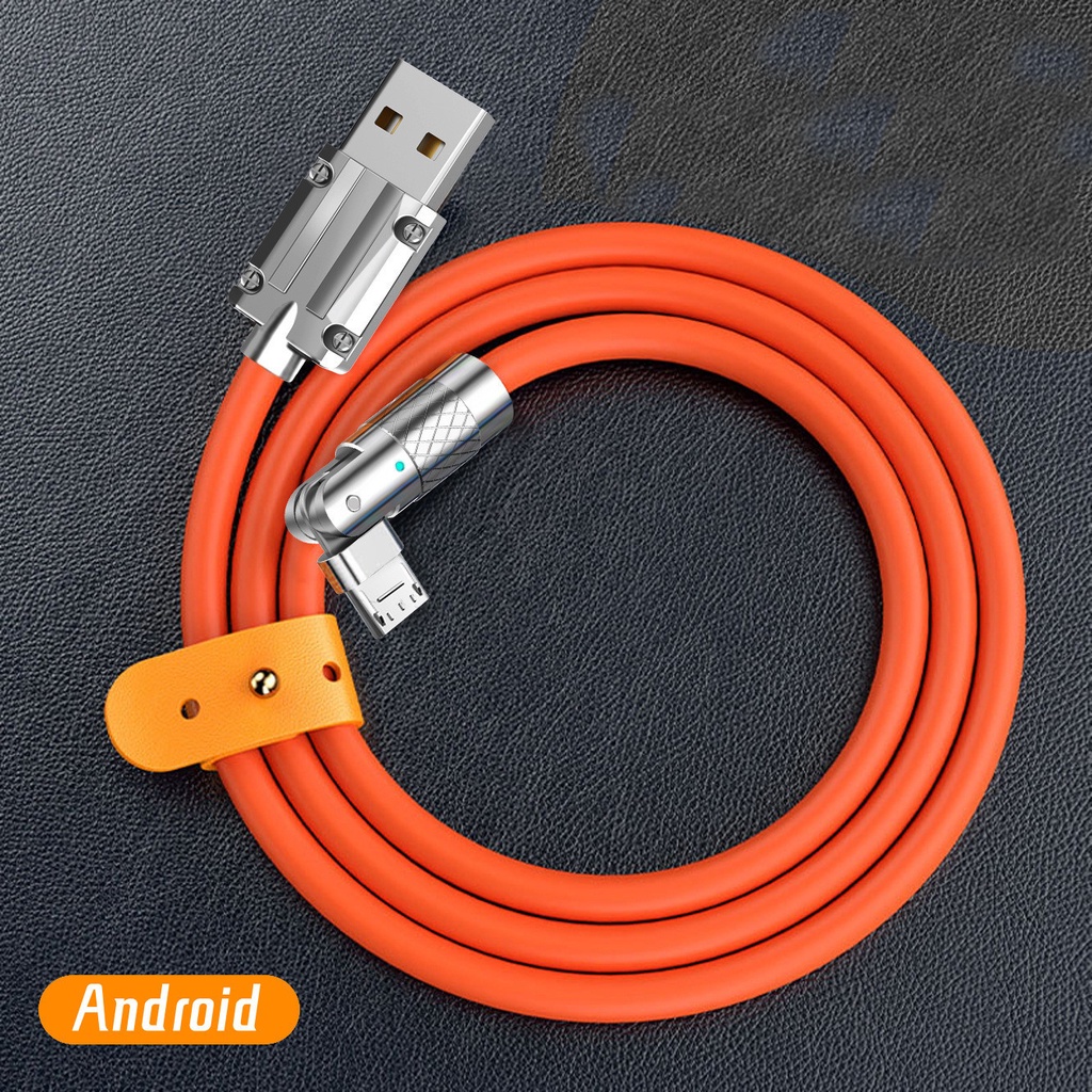 120w 6A 1.2M Kabel Data Zinc Alloy Elbow Fast Charging Kabel Data Rotasi 180derajat Kabel Data Pengisian Cepat Kabel Data Antarmuka Android