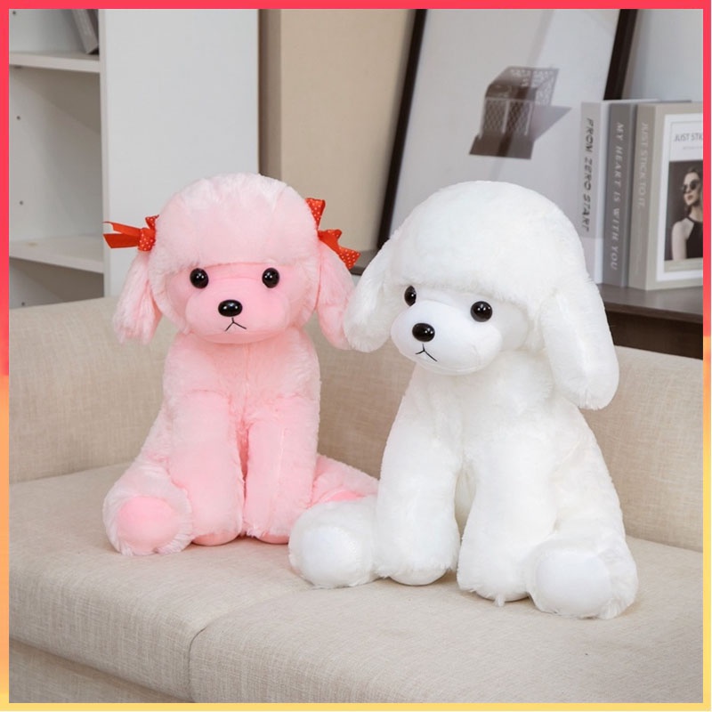 45 cm Duduk Pose Poodle Plush Toy Stuffed Animal Pink Putih Boneka Anjing Berbulu