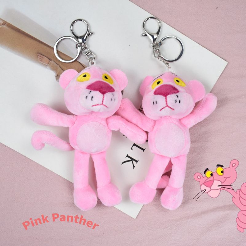 Gantungan Kunci Mobil Mewah Pink Panther, Pesona Lucu Dengan Bulu Berbulu Pendek, Hiasan Ransel Leopard Mischievous