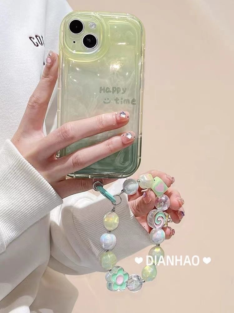 IPHONE Minimalist Ins Gradient Green Meteorite Pattern Chain Design Phone Case Kompatibel Dengan Iphone12 13 14 11 Pro Max X Xs Max Xr Jjhy