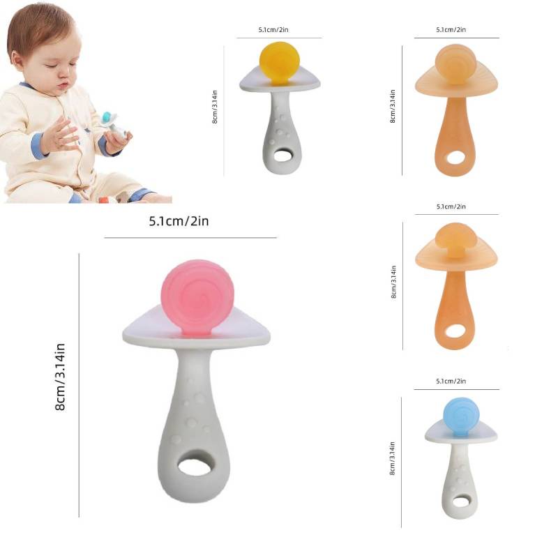 Permen Teether Jamur Stereoskopik Silika Gel Penggiling Gigi Mainan Bayi 8cm