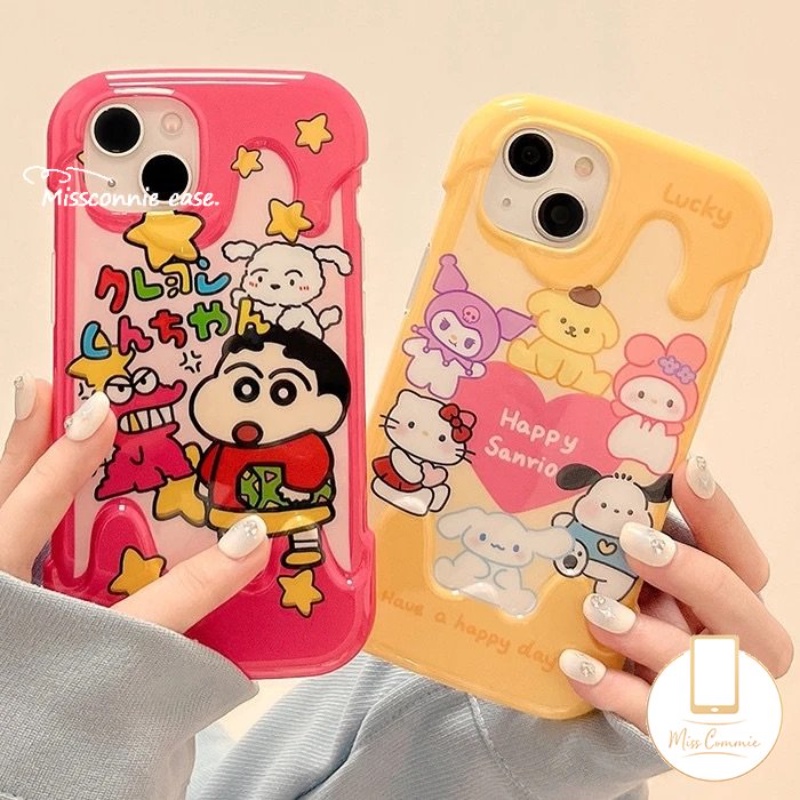 IPHONE Ins Ice Cream Phone Case Kompatibel Untuk Iphone11 12 13 14 Pro Max XR 7Plus X7 8 Plus XS Max SE 2020 Kartun Crayon Shin-chan Shockproof Soft TPU Cover