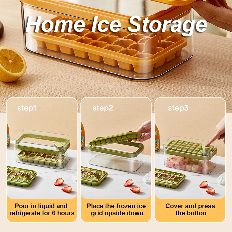 Double Layer Press Silicone Square Ice Cube Storage Box Nampan Rumah Tutup Cetakan Kotak Penyimpanan Alat Kreatif Pembuat Es Batu Minuman Dingin Dapur Bar