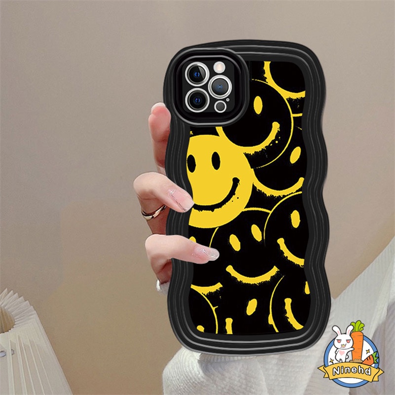 IPHONE Casing Kompatibel Untuk Iphone14 13 12 11 Pro Max X Xr Xs Max8 7 6 6s Plus SE 2020 Ins Fashion Simple Lucu Smiley Wavy Edge Phone Case Shockproof Matte Silikon Lembut Tpu Penutup Belakang