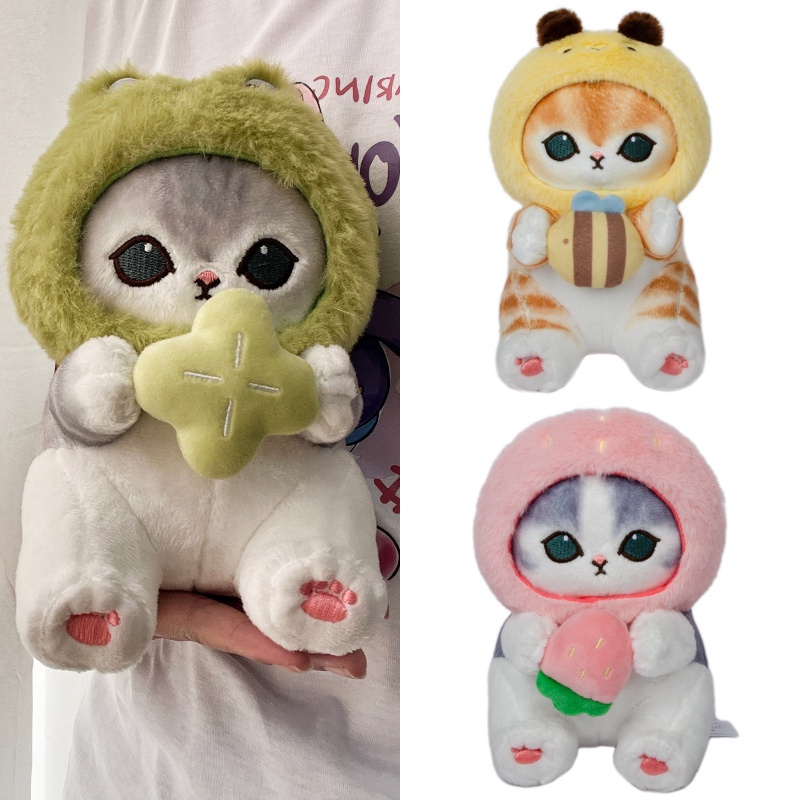 Mainan Mewah Mofusand Shark Cat Forest, Isian Katun Pp Super Lembut, Boneka Kartun Kucing Fortune Bee Strawberry