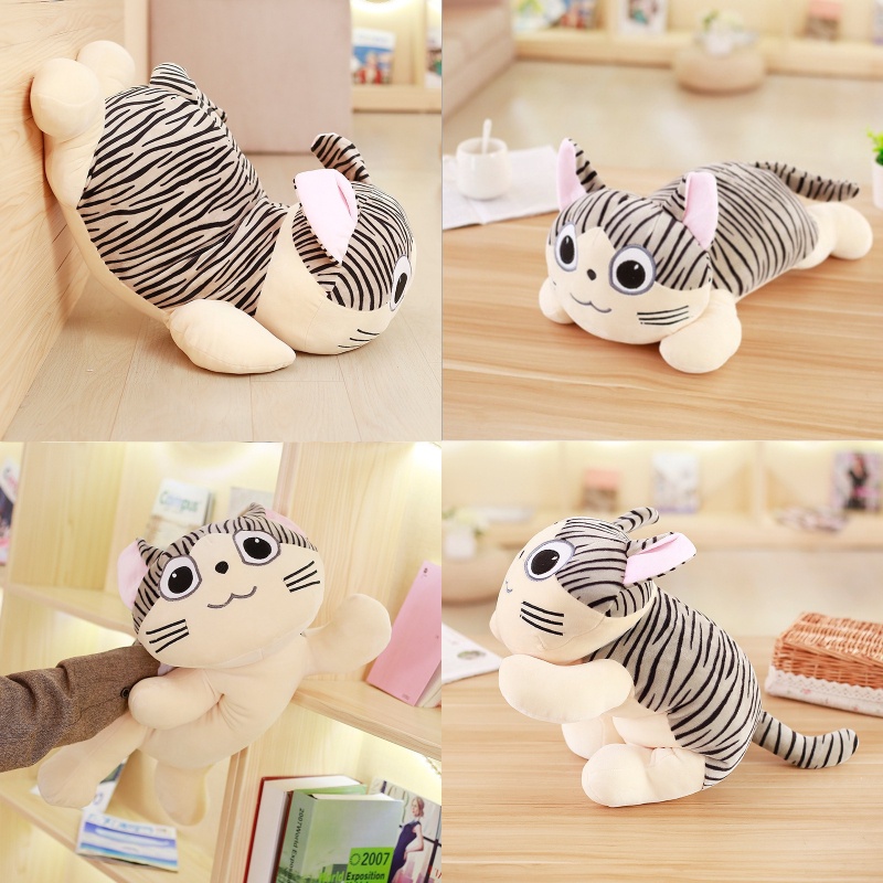 Bantal Boneka Binatang Kucing Abu-Abu Lembut Dan Cuddly Untuk Anak-Anak, Pendek Bahan Mewah Ukuran 25-55cm