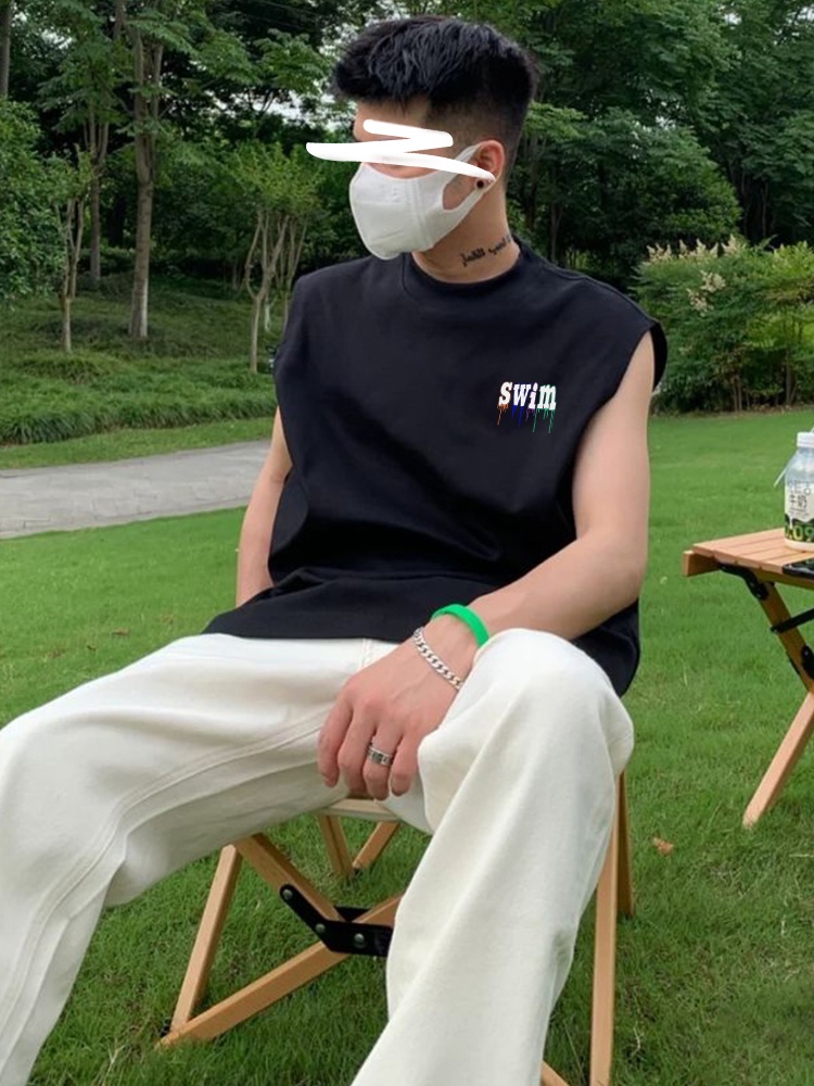 T-shirt Pria Tank top men's summer American camisole basketball sport pure cotton men's sleeveless T