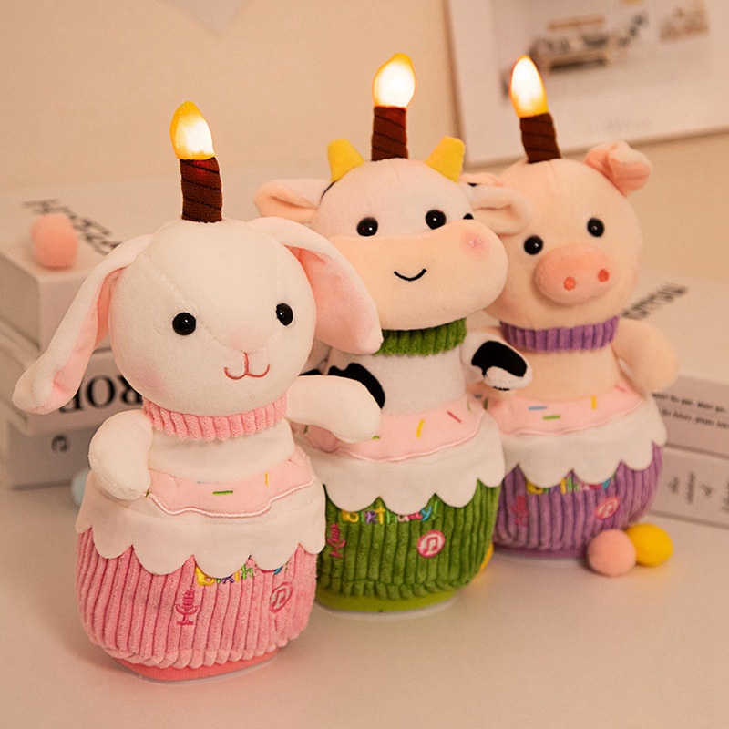 Ding Eya Boneka Nyanyi Kartun Hewan Dengan Tiupan Lilin