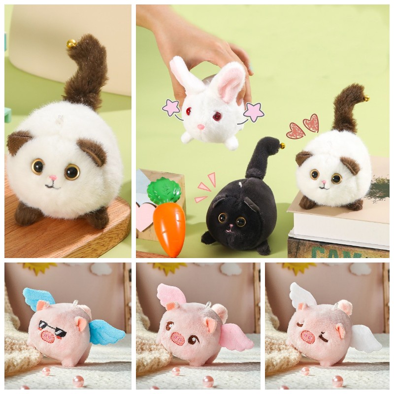 Lejier Mainan Anak Kucing Plush Rambut Pendek Dengan Kepala Dan Ekor Bobbing