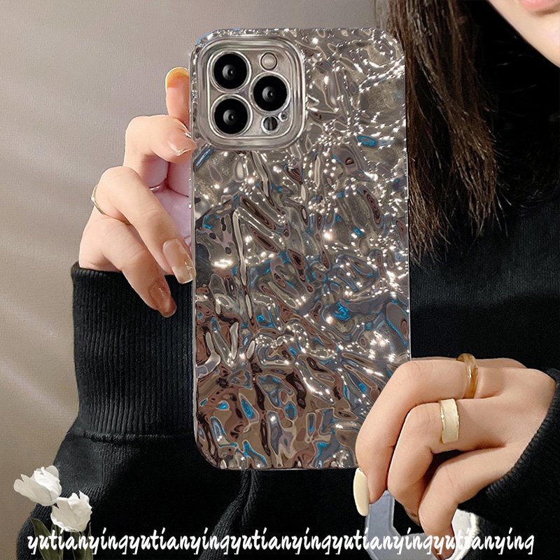 Ins Fashion Casing Batu Perak Kerut Canggih Untuk Realme C55 C35 C21Y C25 C33 C20 C11 C25Y C20A C15 C25s C3 C12 5i 5 6i 8i 8Pro 5s 10 9i 8mewah Electroplate Plating Cover