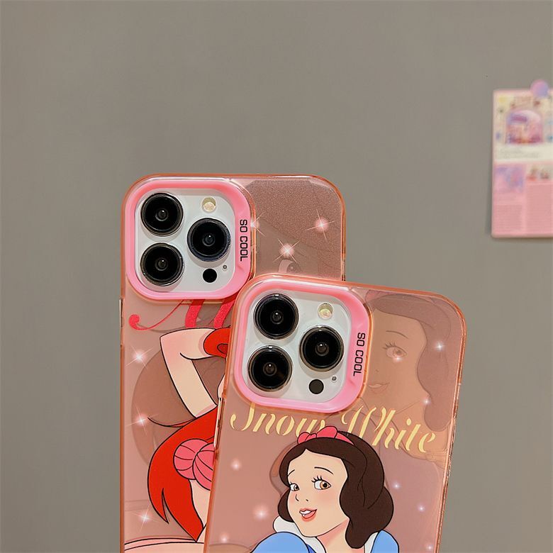 IPHONE  Casing Ponsel Desain Kartun Mermaid Snow White Silver Warna Lapis Ganda Kompatibel Dengan Iphone12 13 14 11 Pro Max Xhtg